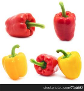 Set of different views of bell peppers isolate on white background