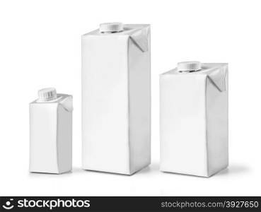 set of diffrent milk white carton packages on white background