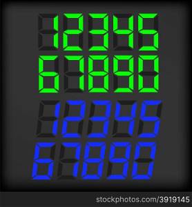 Set of Digital Clock Numbers Isolated on Dark Background.. Set of Digital Clock Numbers