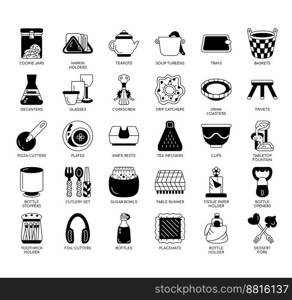 Set of Dining table accessories thin line icons for any web and app project.