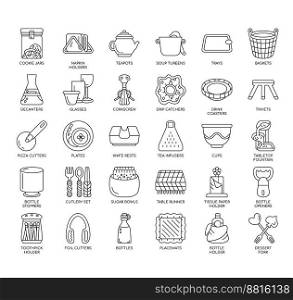 Set of Dining table accessories thin line icons for any web and app project.