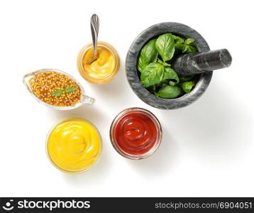 set of dip sauces and spices isolated on white background