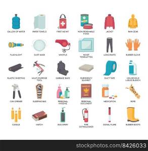Set of Disaster Supply Kit  thin line icons for any web and app project.