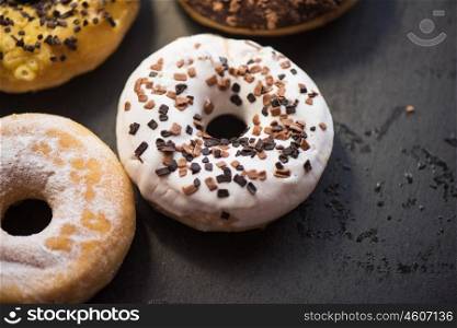 Set of donuts. Set of donuts on black background