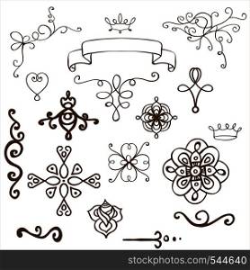 Set of doodle hand-drawn design elements. Vector illustration