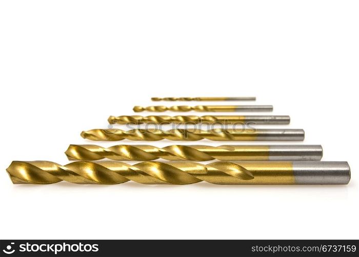 set of drill bits on white background