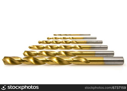 set of drill bits on white background