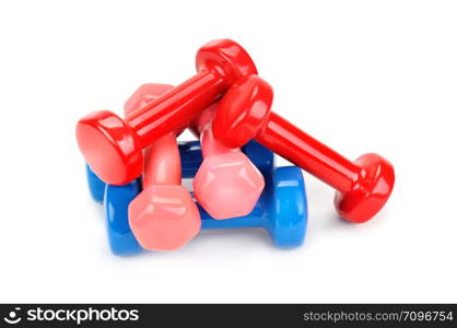 Set of dumbbells isolated on white background. Sports equipment.