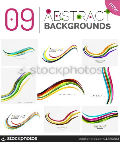 Set of dynamic waves. Collection of dynamic waves. Multicolored curve lines with light and shadow effects. Business illustration. Presentation banner and business card message design template set