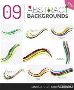 Set of dynamic waves. Collection of dynamic waves. Multicolored curve lines with light and shadow effects. Business illustration. Presentation banner and business card message design template set