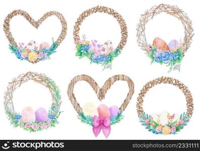 Set of Easter wreath watercolor. Watercolor illustrations.