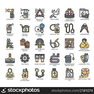 Set of Emergency kits cars thin line icons for any web and app project.