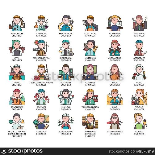 Set of Engineering  women  thin line icons for any web and app project.