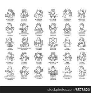 Set of Engineering (women) thin line icons for any web and app project.
