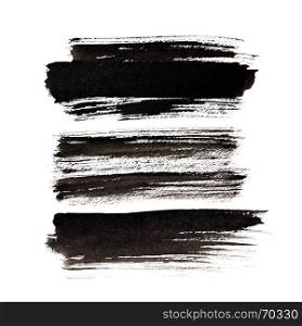 Set of expressive black brush strokes isolated over the white background