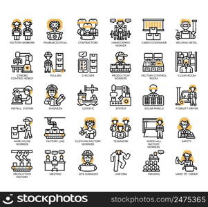 Set of Factory Workers thin line icons for any web and app project.