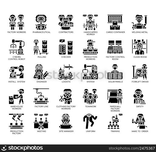 Set of Factory Workers thin line icons for any web and app project.