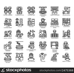 Set of Factory Workers thin line icons for any web and app project.