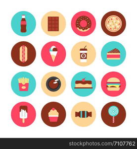 set of fast food and sweet flat icon, high calories, isolated on white background