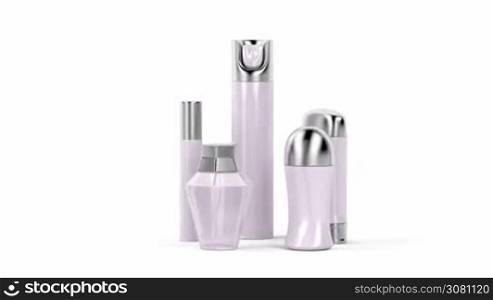 Set of female cosmetic products (perfume, body sprays, roll-on and stick antiperspirant deodorants)