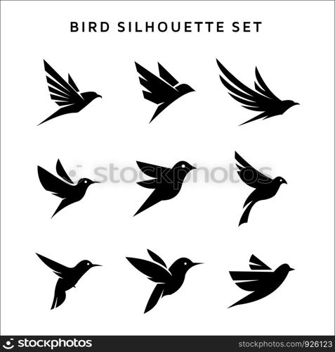 Set of flying birds sign logo vector. silhouettes isolated on white.