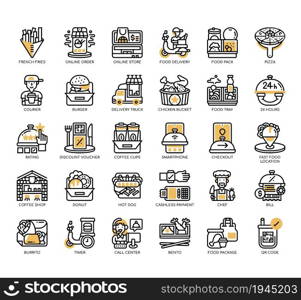 Set of Food delivery thin line icons for any web and app project.