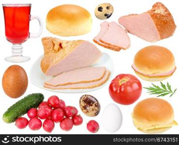 Set of food ingredients. Isolated on white background. Close-up. Studio photography.