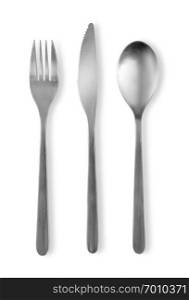 Set of fork, knife and spoons isolated on white, with clipping path