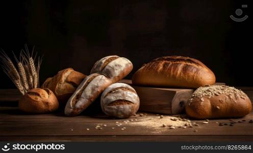 Set of fresh breads. Illustration Generative AI
