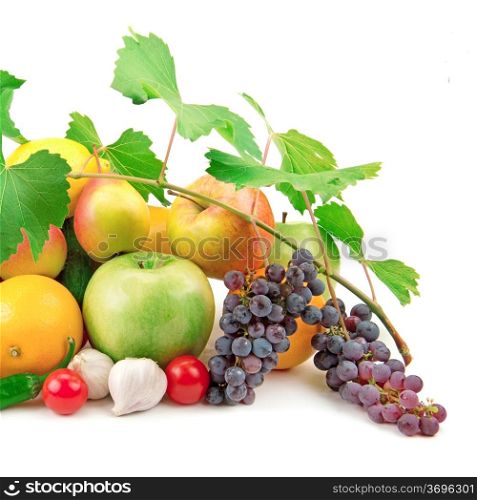set of fresh fruits and vegetables isolated on white background