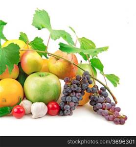 set of fresh fruits and vegetables isolated on white background