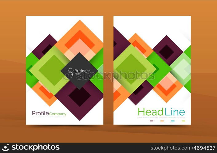 Set of front and back a4 size pages, business annual report design templates. Geometric square shapes backgrounds. illustration