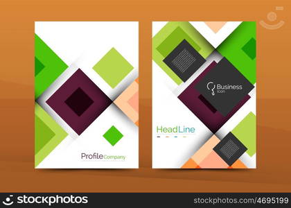 Set of front and back a4 size pages, business annual report design templates. Geometric square shapes backgrounds. illustration