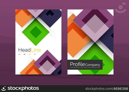 Set of front and back a4 size pages, business annual report design templates. Geometric square shapes backgrounds. illustration