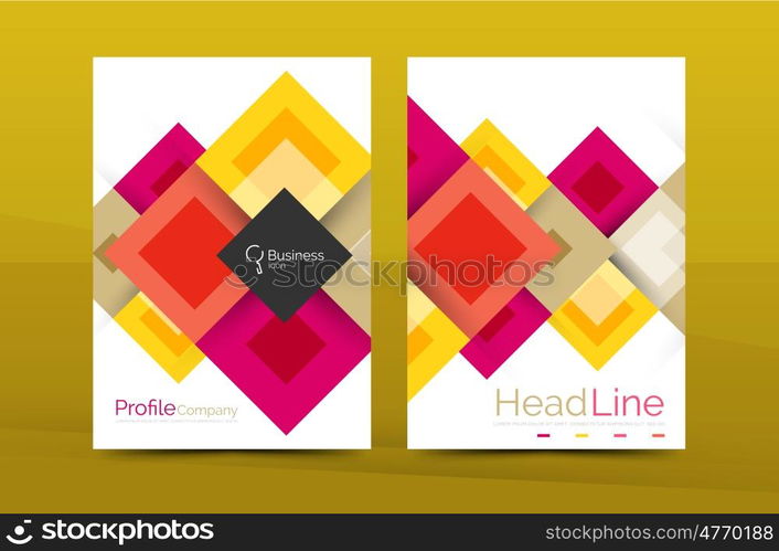 Set of front and back a4 size pages, business annual report design templates. Geometric square shapes backgrounds. illustration