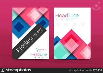 Set of front and back a4 size pages, business annual report design templates. Geometric square shapes backgrounds. illustration