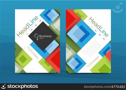 Set of front and back a4 size pages, business annual report design templates. Geometric square shapes backgrounds. illustration