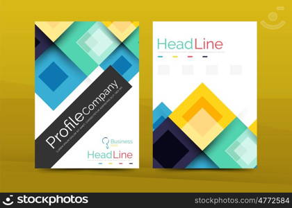 Set of front and back a4 size pages, business annual report design templates. Geometric square shapes backgrounds. illustration