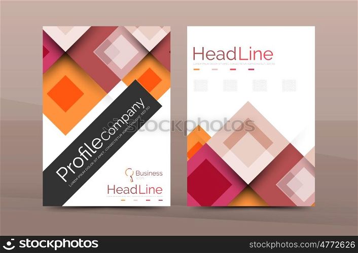 Set of front and back a4 size pages, business annual report design templates. Geometric square shapes backgrounds. illustration
