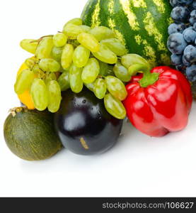 Set of fruit and vegetable isolated on white background. Free space for text.