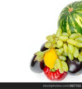 Set of fruit and vegetable isolated on white background. Organic food. Free space for text.