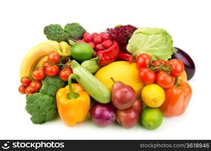 set of fruits and vegetables isolated on a white background