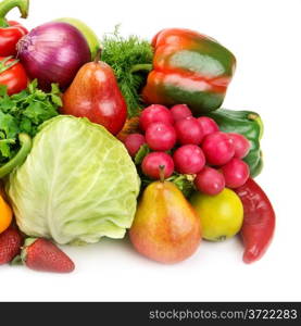 set of fruits and vegetables isolated on white background