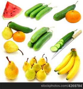 Set of fruits and vegetables isolated on white background
