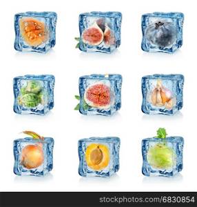 Set of fruits and vegetables isolated on white background