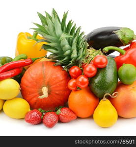 set of fruits and vegetables isolated on white background