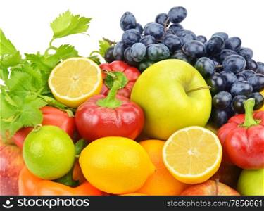 set of fruits and vegetables isolated on white background