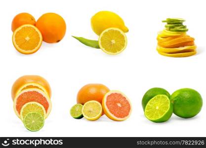 Set of fruits isolated on white background