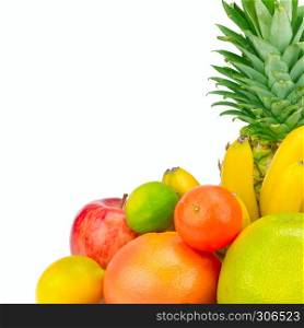 Set of fruits isolated on white background. Healthy food. Free space for text.