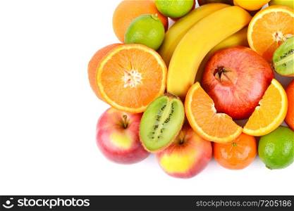 Set of fruits isolated on white background. Healthy food. Free space for text.